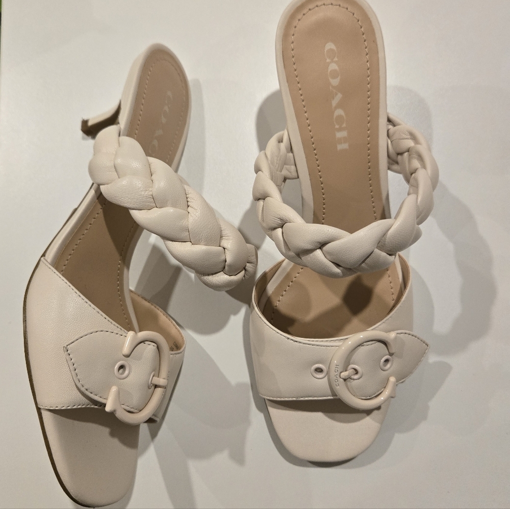 Coach Women's Mollie Cream Braided Sandals Sz 8 Like New - Picture 11 of 11